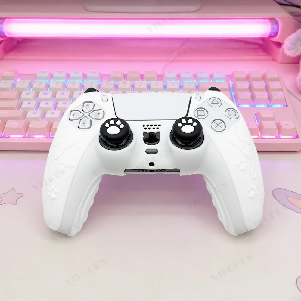 Cat Paw Protective Silicone Cover with Thumb Grip Caps