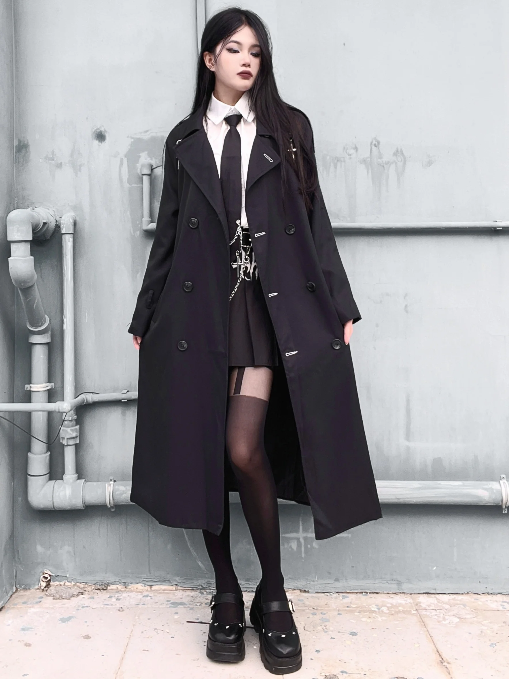 2022 New Fashion Retro Goth Women Dark Long Coat Solid Color Long Sleeve Cardigan Loose Lapel Gothic Style Lady Coat For Autumn