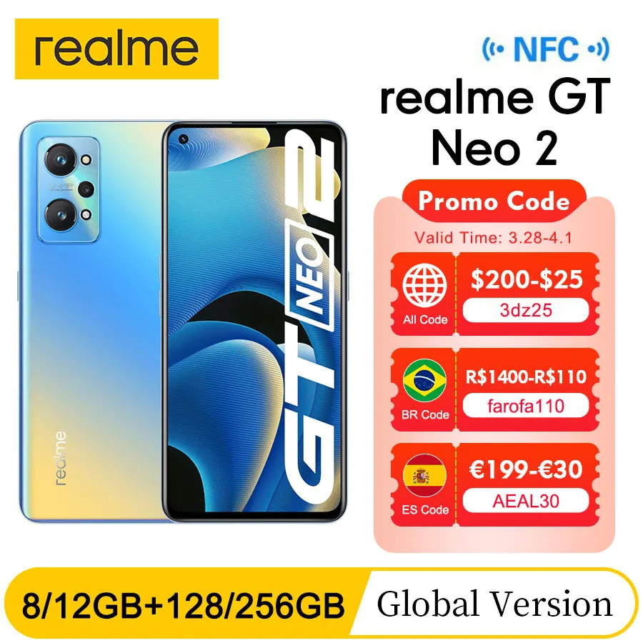 Смартфон глобальная версия realme GT Neo 2 128/12 Гб 256/870 ГБ Восьмиядерный процессор Snapdragon