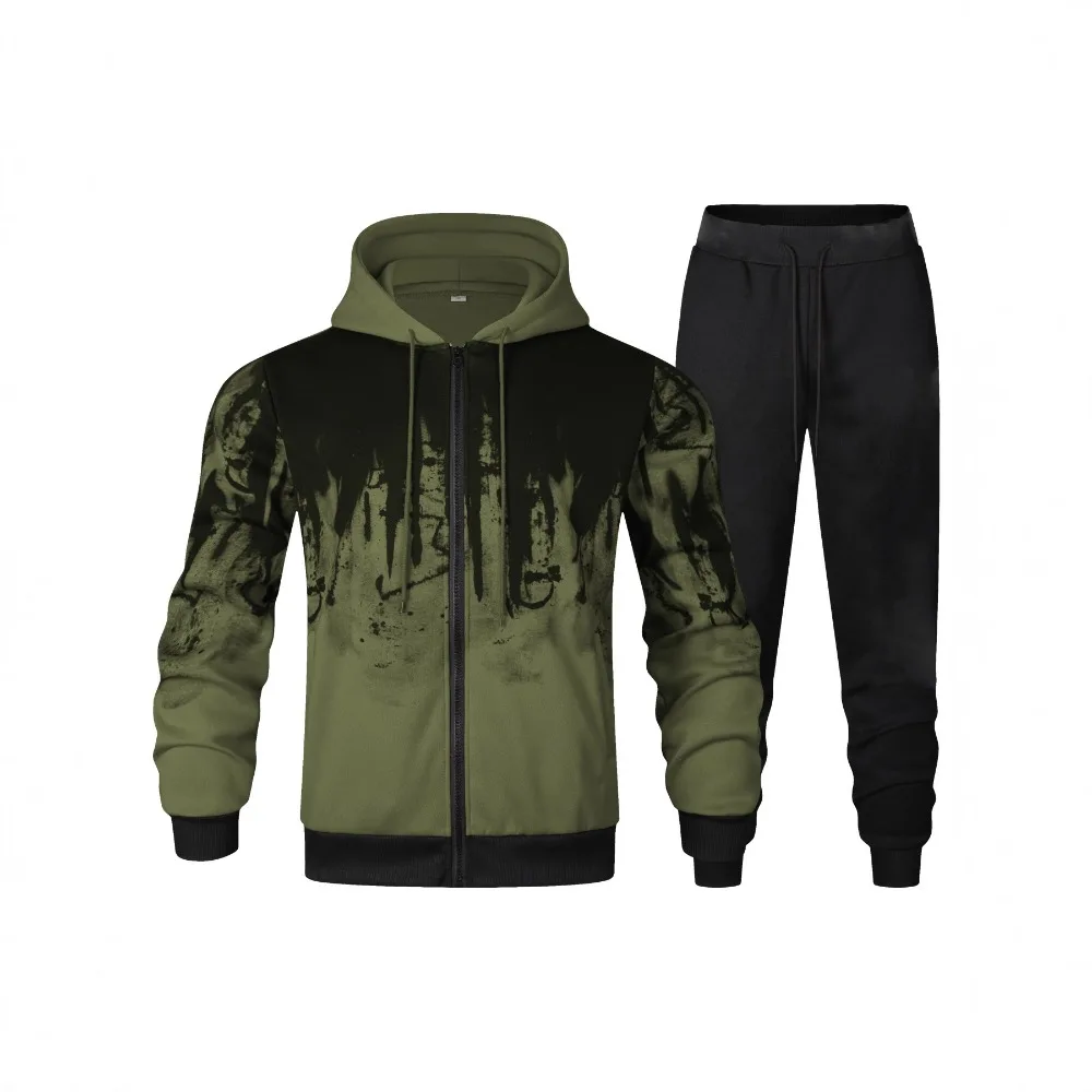 남성용 가을 겨울 프린트 지퍼업 후디, 긴팔 캐주얼 후드 스웨트셔츠 재킷