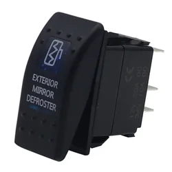Waterproof Dual Blue LED Rocker Switch for Vehicle and Marine Use (EXTERIOR MIRROR)