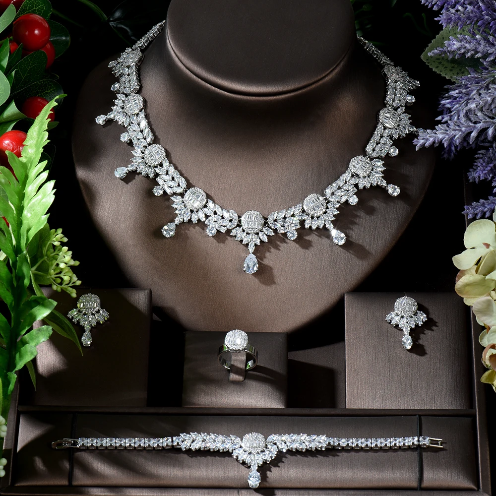 

Fashion Sparkling Cubic Zirconia Wedding Bridal Jewelry Sets Party Accessories Jewelry Necklace Sets aretes de mujer N-342