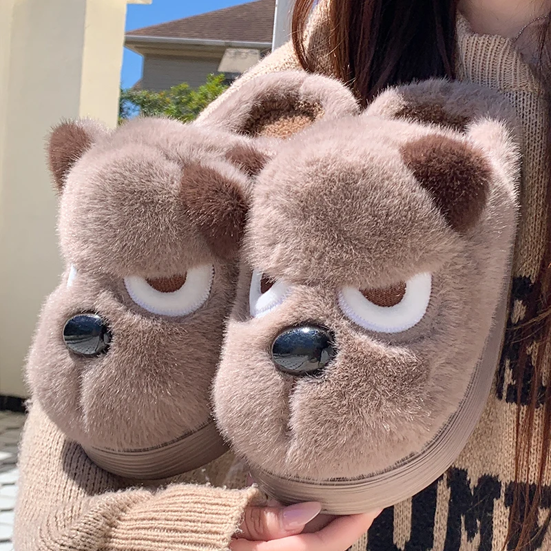 Lovely Cartoon Dogs Cotton Slippers Women Indoor Thick Bottom Non Slip House Fur Slippers Woman Soft Sole Warm Plush Slides Lady
