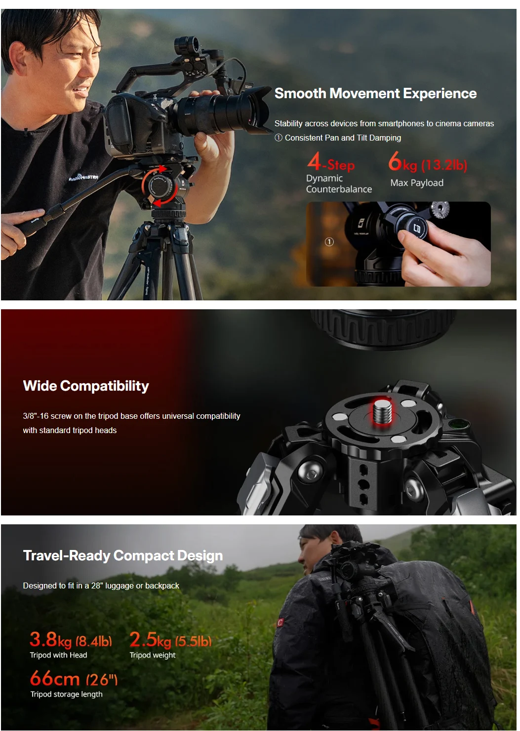 x Potato Jet TRIBEX CARBON II Tripod Kit Video Head Included One-Squeeze Height