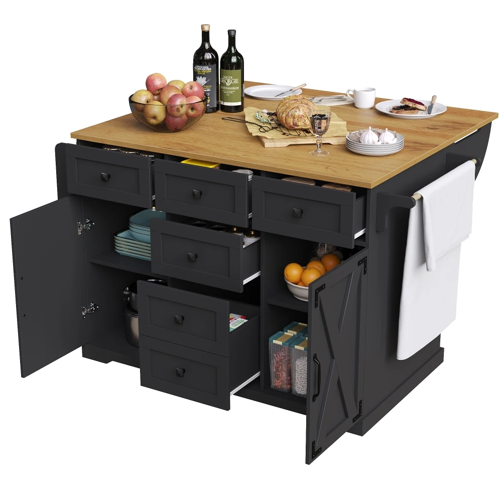Hochwertige Kücheninsel, mit Holzgitter und großem Stauraum, mobiler Buffetschrank, Küchenwagen für Esszimmer und Wohnzimmer – Detail 20