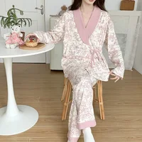 Nuisette en pur coton pour femmes enceintes, vêtements d'allaitement, vêtements de nuit d'automne, pyjamas à col en V pour mères allaitantes 3