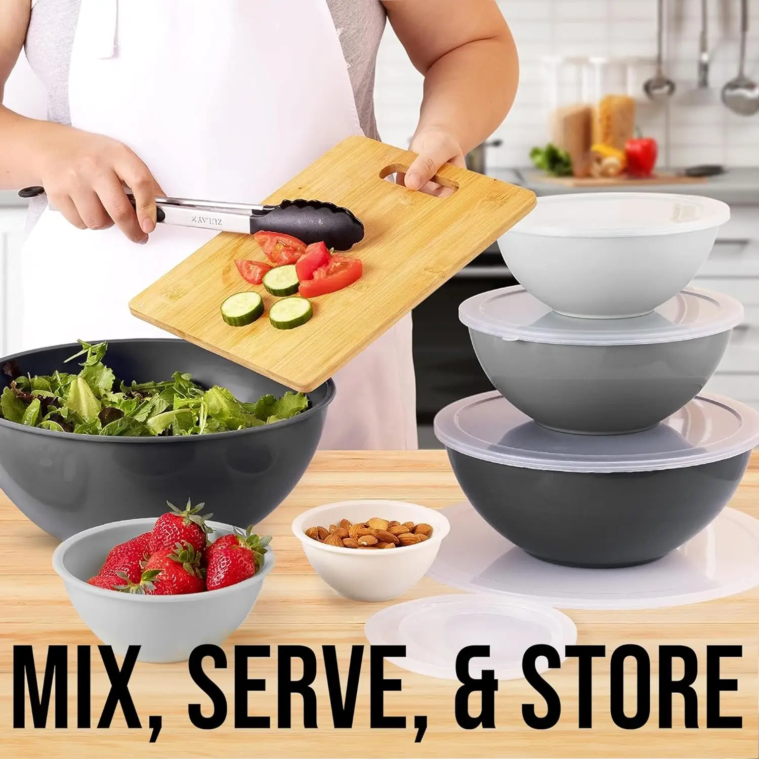 Kitchen 12 Piece Plastic Mixing Bowls with Lids Set - Mixing Bowl Set - Nesting  Bowls with Lids Set - Microwave and Freezer Safe - AliExpress