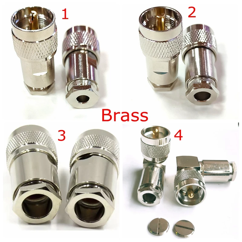 

10Pcs/lot SL16 UHF PL259 Male Connector 90 Degree Right Angle UHF Male Clamp for RG58 RG142 RG400 5D-FB LMR400 7D-FB Cable Brass