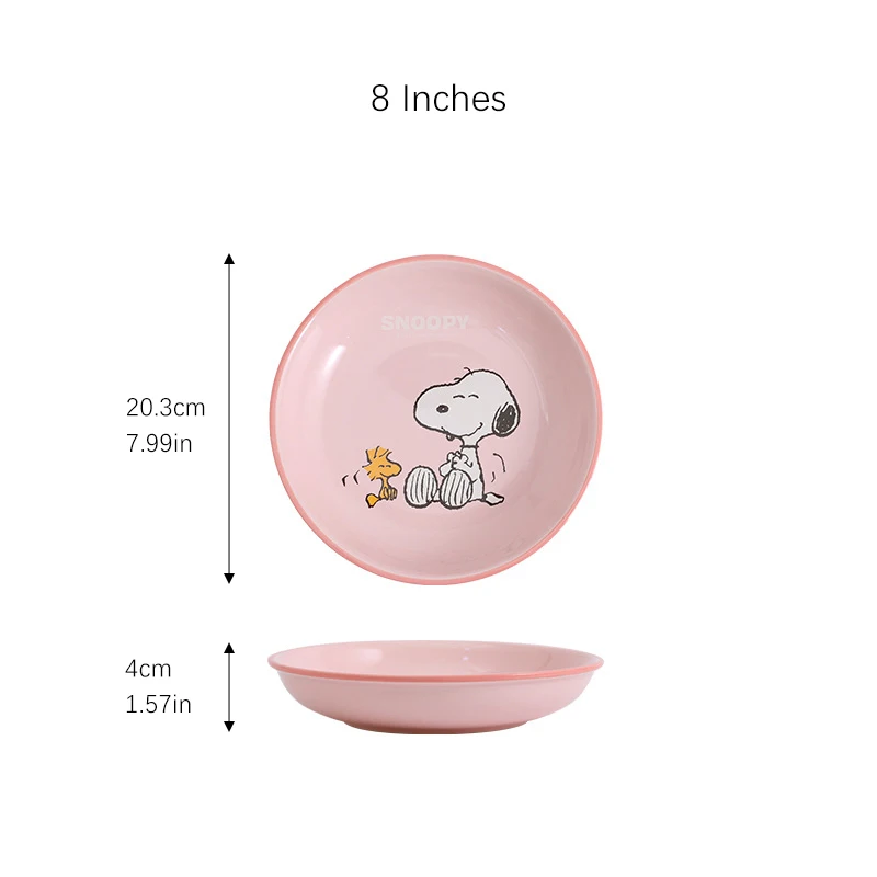 Miniso Snoopy 8 Inches Ceramic Plate Cute Kawaii Fork Spoons Set Cartoon Printing High Temperature Resistance Kitchen Tableware 6