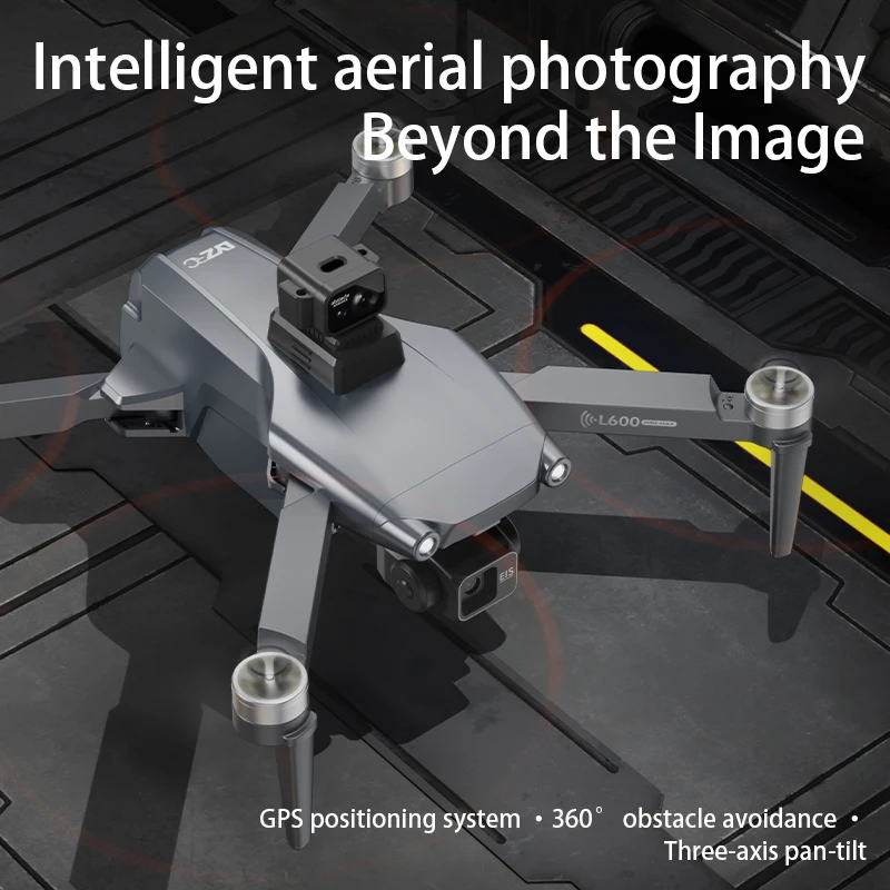 Drone L600 Pro MAX 8K GPS avec écran intégré et stabilisateur 3 axes en gros plan sur le rotor et la caméra