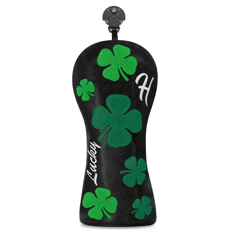 Lucky Charm Golf Putter Head Cover – Deep Black with Green and White Clovers Design