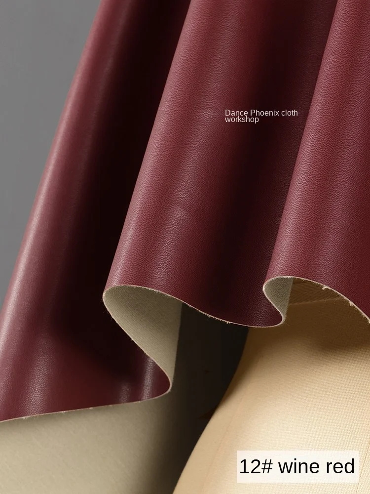 0.7mm Soft Leather Fabric Material Thick Wine Red Soft Elastic Smooth Jacket Fabric Cloth Per Meter Clothes for Material