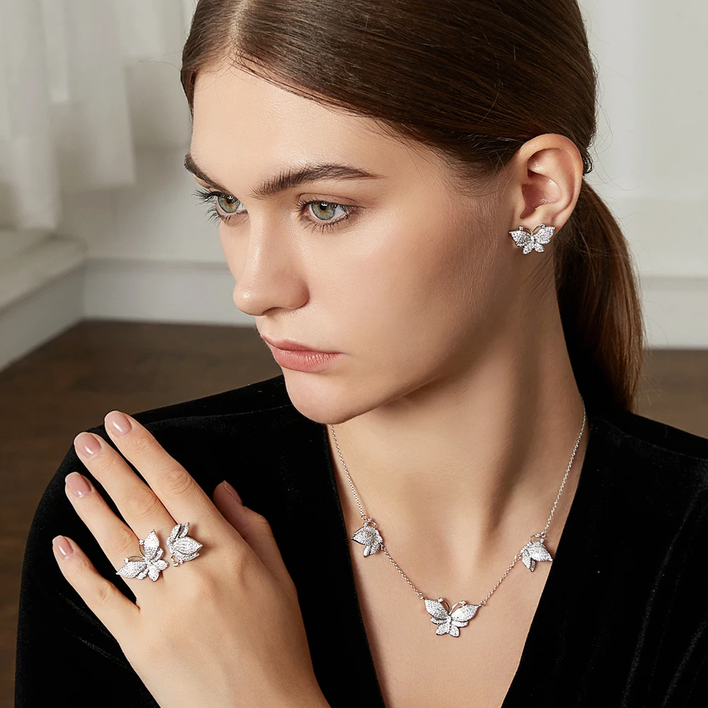 LUOTEEMI Butterfly Cubic Zirconia Necklace Luxury Delicate CZ Bridal Wedding Jewelry Anniversary Gift For Women High Quality