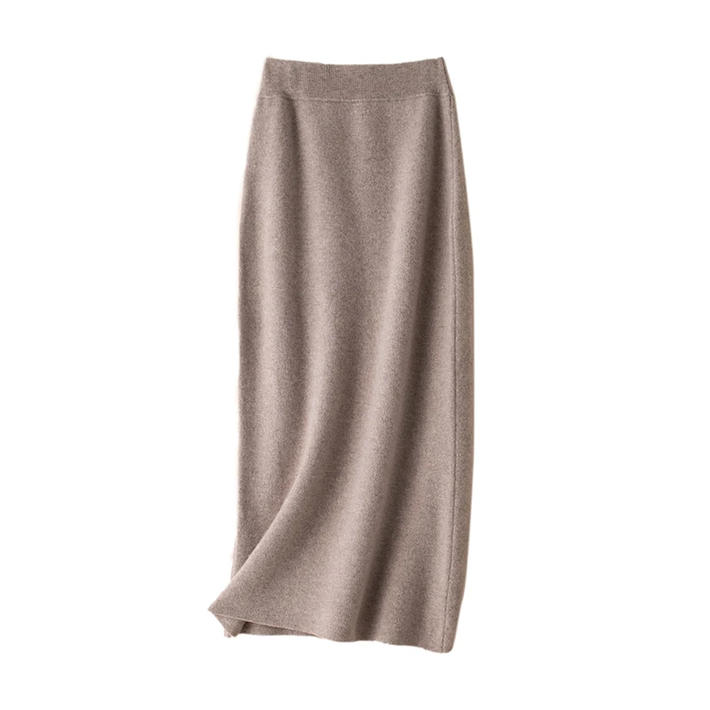 100% pure wool skirt new women's autumn and winter mid-length high-waisted thin cashmere skirt knitted all-match hip skirt - Image 2
