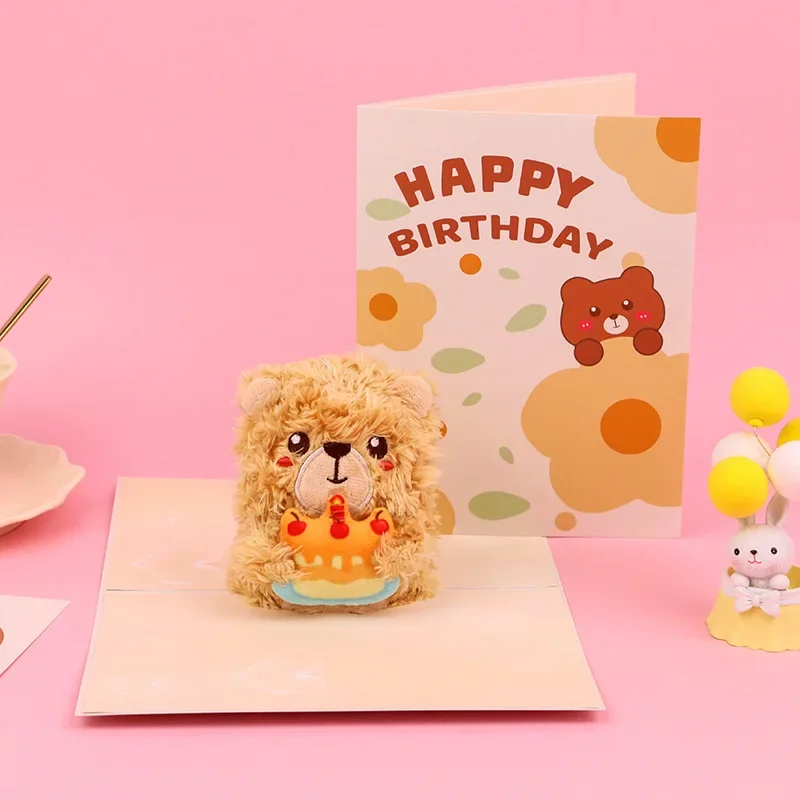 3D pop-up style new plush bear greeting card Valentine's Day commemorative greeting card Happy Birthday creative gift