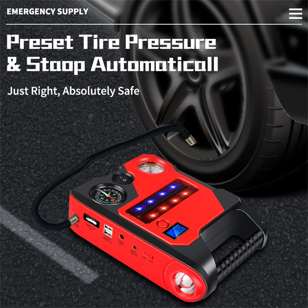 4 In 1 2000A Jump Starter Power Bank 16000mAh 150PSI Air Compressor Tire Pump Portable Charger Car Booster Starting Device