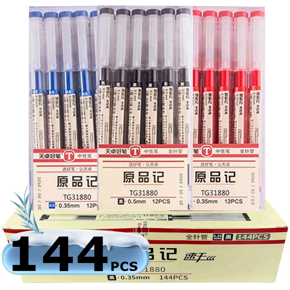 

144Pcs/Lot Gel pens 0.35mm Black Blue Ink Ballpoint Pen School Office Student Exam Signature Pen Writing Stationery Supply