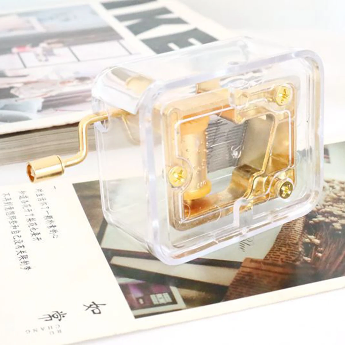 1pc Castle in the Sky Music Box Acrylic Clear Hand-operated Type Hand Crank Engraved Musical Box Gift for Daughter on Birthday