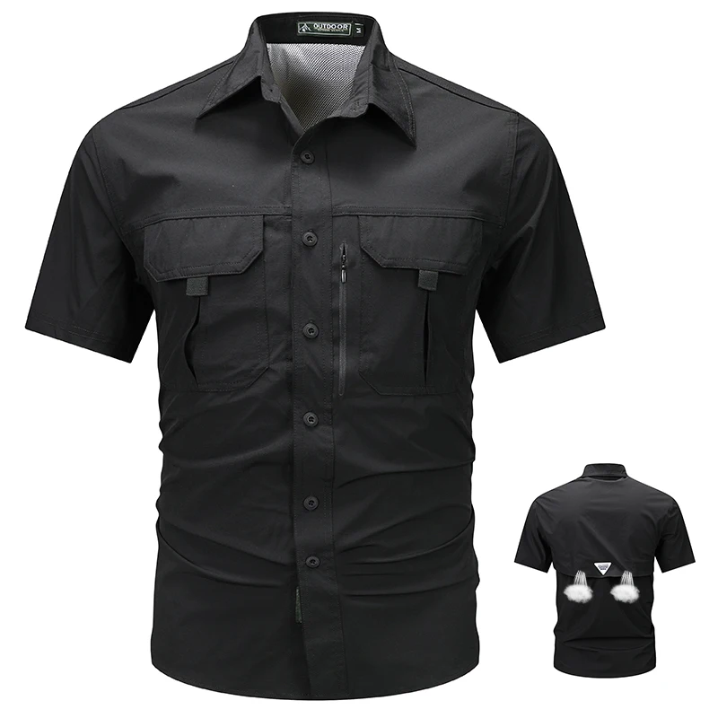 Summer Short Sleeve Shirt Men Tactical Polo Shirt Tops Outdoor Breathable Quick Dry Casual Camping Hiking Fishing Work Shirts 2