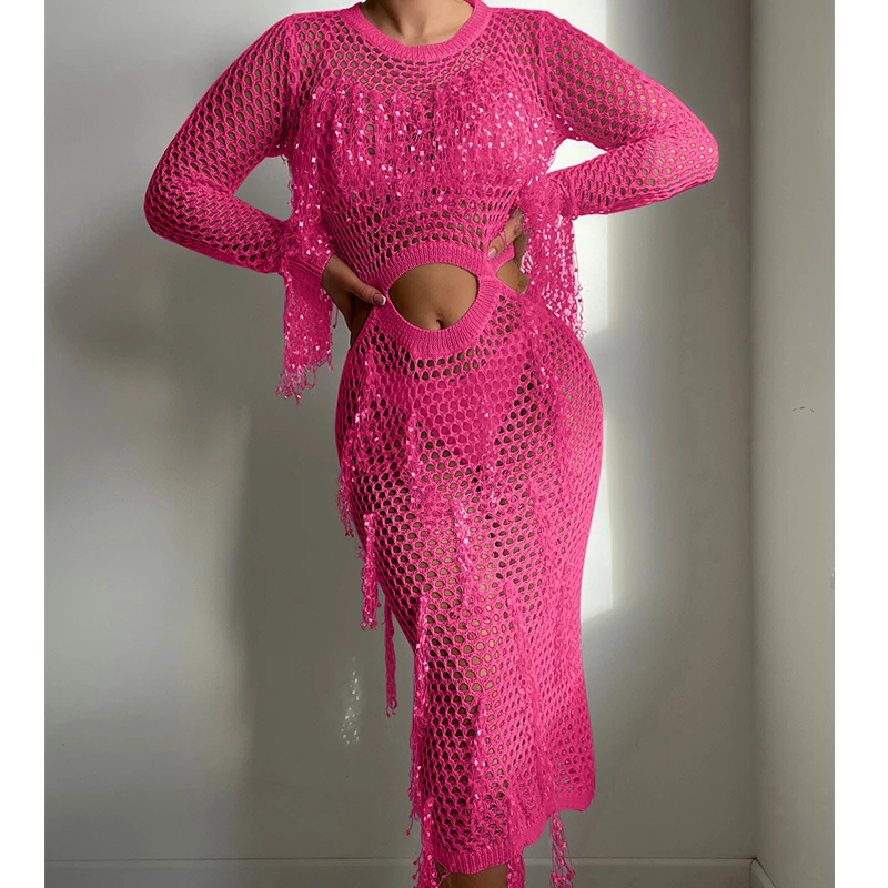 Beach Holiday Bikini Cover Up Dress Sun Protection Skinny Chic Women's Sexy Waist Reveal Dress Club Party Night