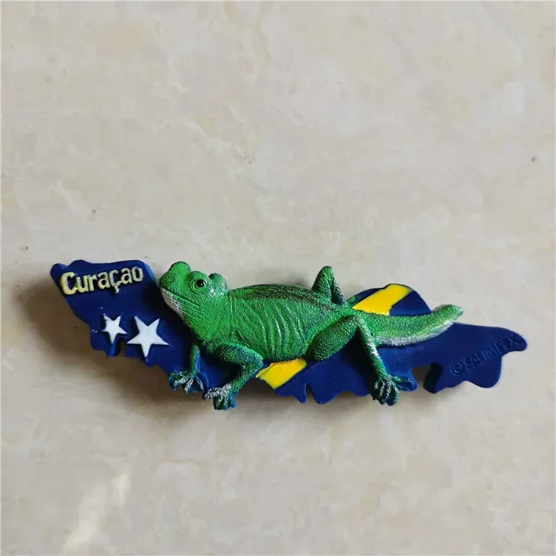 Magnetic Fridge Stickers Netherlands Curacao Tourist Souvenirs Gift Stereo Resin Refrigerator Magnetic Stickers 3D Lizard Magnets for Refrigerators