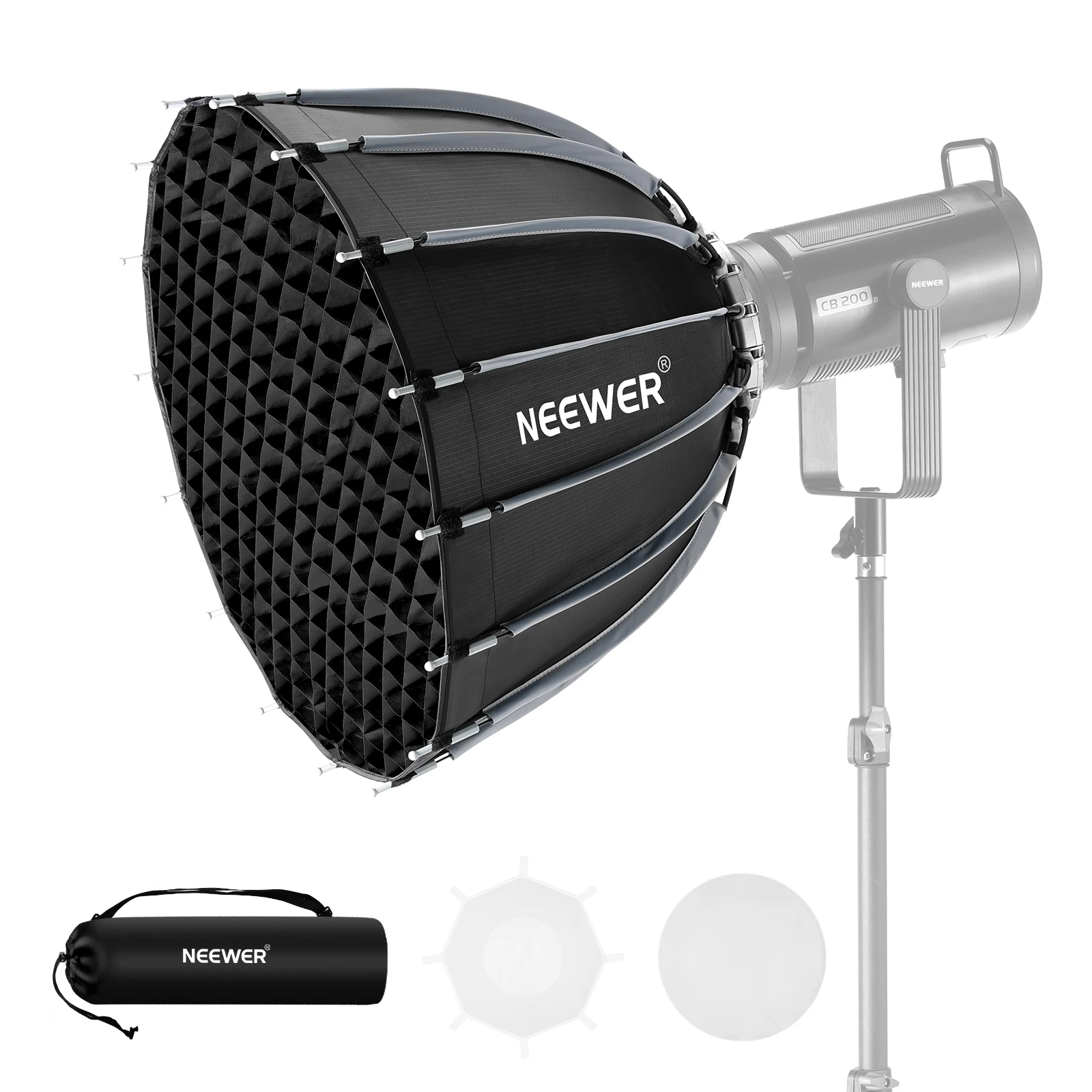 

NEEWER Parabolic Softbox Bowens Mount, Quick Release with Diffusers/Grid/Bag for Video Continous Lighting CB60 CB200B MS60