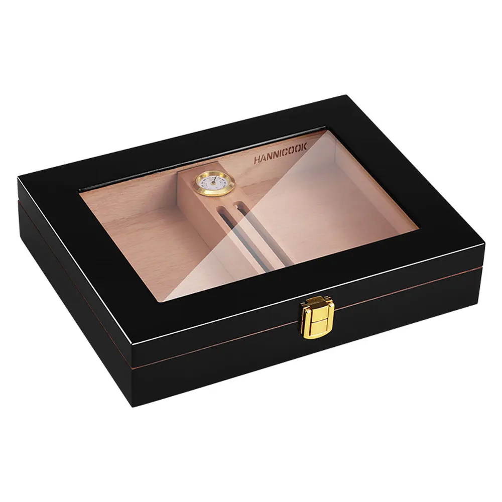 Cedar Wood Cigar Humidor Mini Portable Humidor with Humidifier Hygrometer Piano Lacquer with Sunroof Cigarette Case