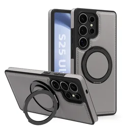 360° Rotating Magnetic PU Leather Shockproof Case with Bracket - Galaxy S23 Ultra (Gray)