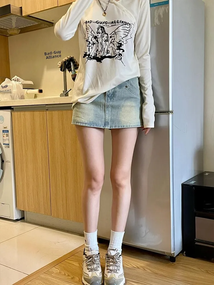 plus Size Women's Retro A-Line Denim  Skirt High Waist Slimming ort Skirt Pants High Waist Korean Sle Button Zipper