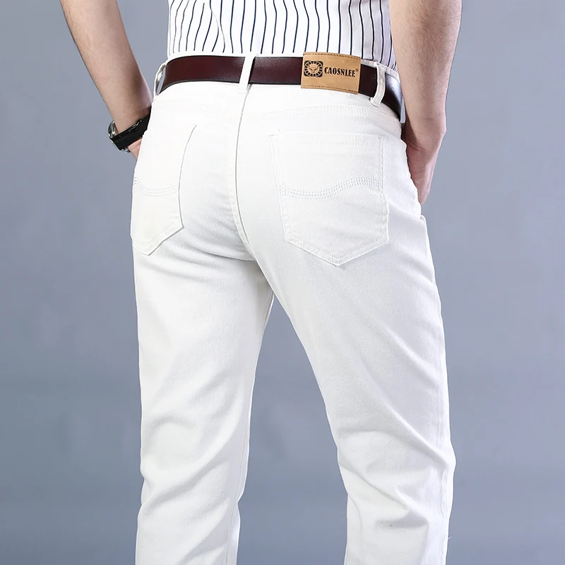 Men's White Stretch Jeans Spring Summer New Classic Business Casual