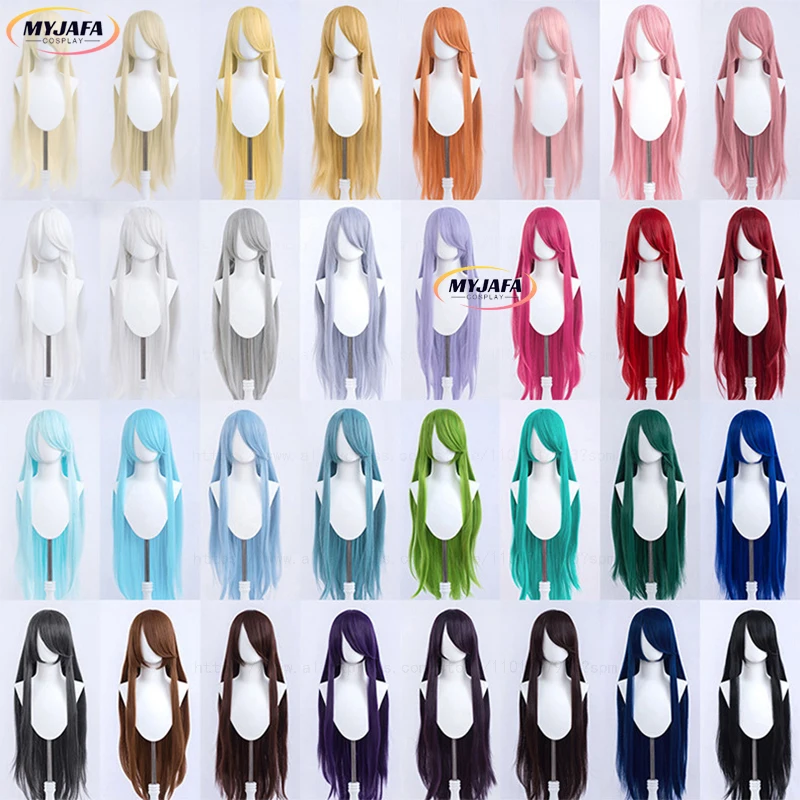 100 cm lange, gerade Cosplay-Perücke, Anime-kompatibel, universell, allmächtig, einfarbig, hitzebeständig, Kunsthaar-Perücken + Perückenkappe