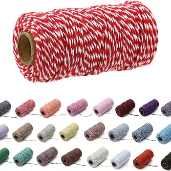 100M/Roll Cotton Bakers Twine String Cord Rope Two-color Cotton Craft Twine Home Textile Gift Packaging Christmas Wedding Decor