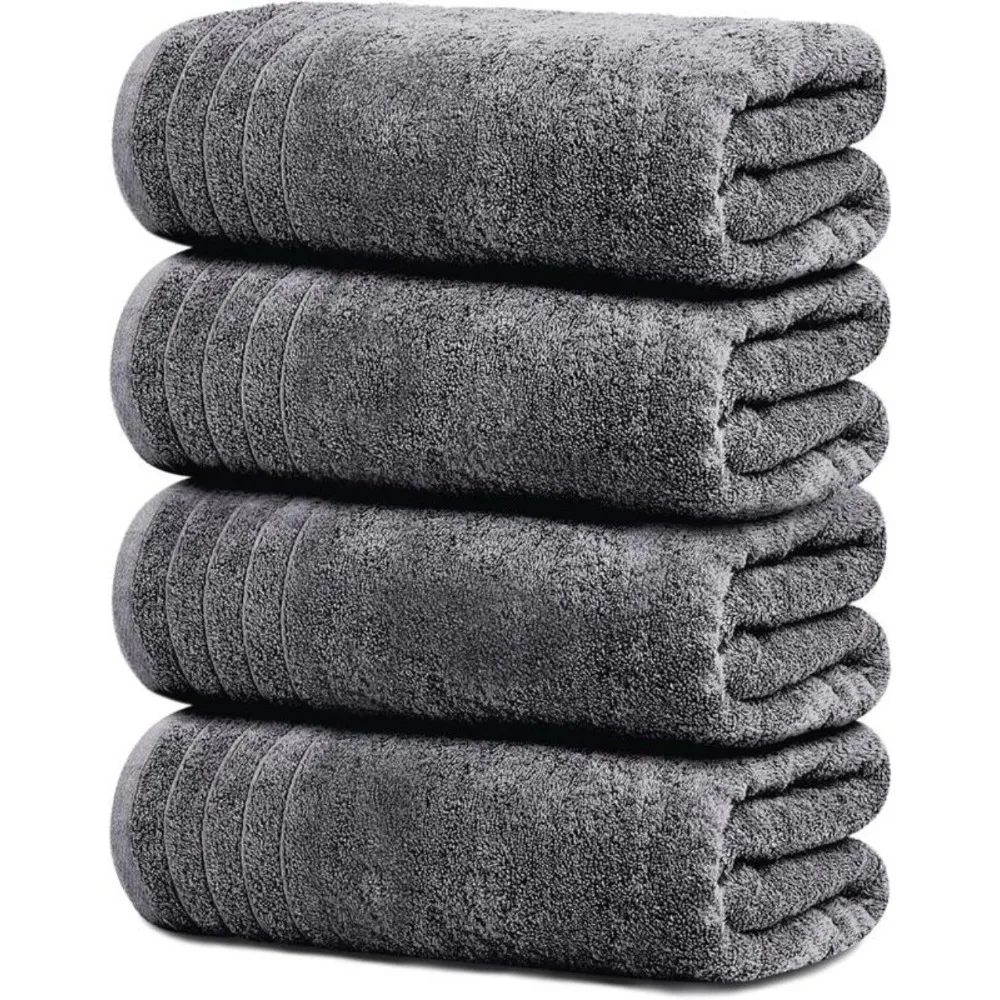 

100% Cotton, 30 x 60 Inches Extra Large Bath Towels, Lighter Weight, Quicker to Dry, Super Absorbent, (Pack of 4, Dark Grey)