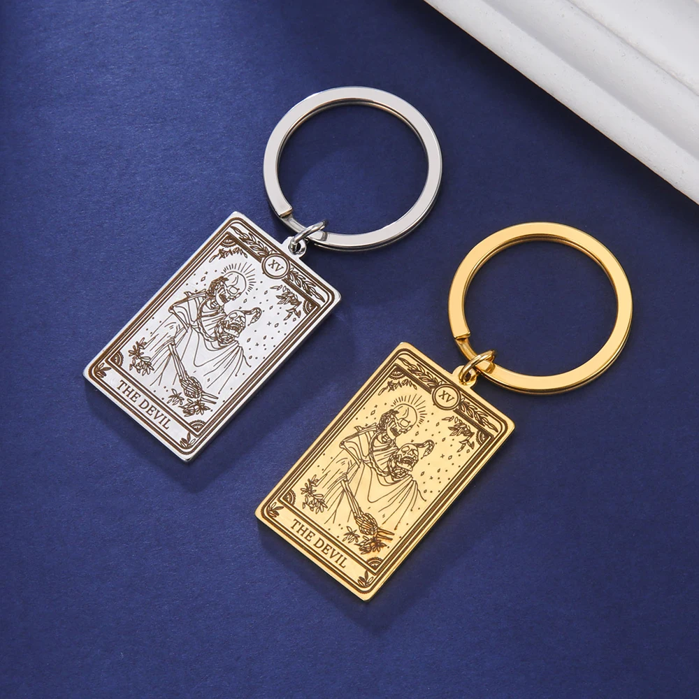 Dawapara Skeleton Tarot Karte Schlüsselbund Edelstahl Glück Amulett Ringelblume Tarot Schlüsselring Schädel Gothic Halloween Schmuck Geschenk – Detail 20