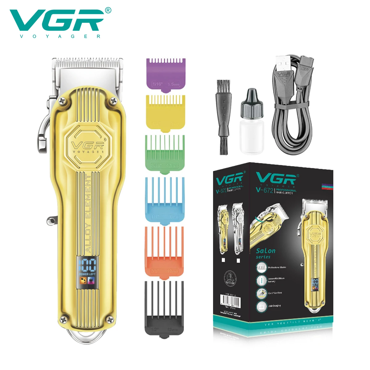 

VGR Hair Clipper Hair Trimmer for Men Professional Hair Cutting Machine Shaver Barber Cordless Rechargeable Adjustable V-672