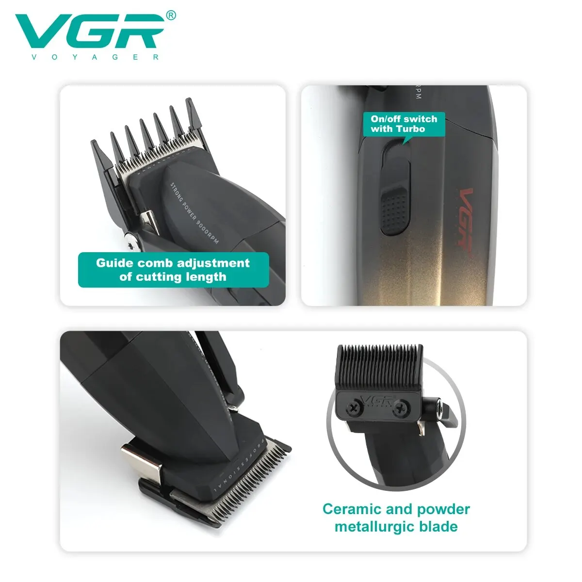 Vgr Tondeuse Professionele Trimmer Elektrische Tondeuses Draadloze Haarsnijmachine 9000Rpm Trimmer Clipper Voor Mannen V-003