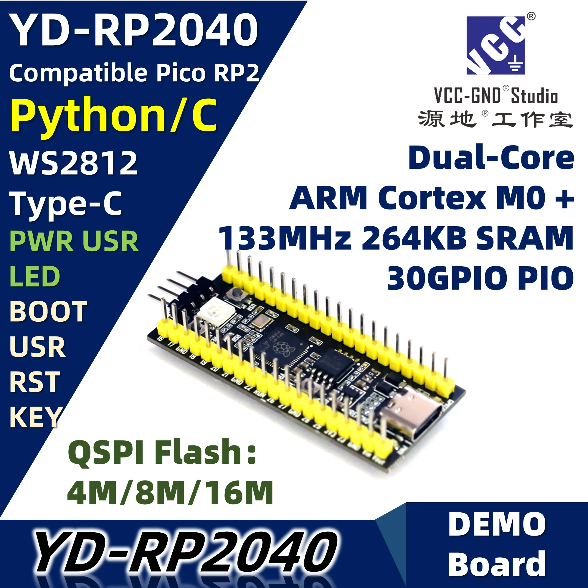 YD-RP2040 RP2040 vcc-gnd studio Micropython/CircuitPython/Arduino Raspberry Pi Pico-PLUS MCU Board microcontroller board raspberry pi single board computer mini development board
