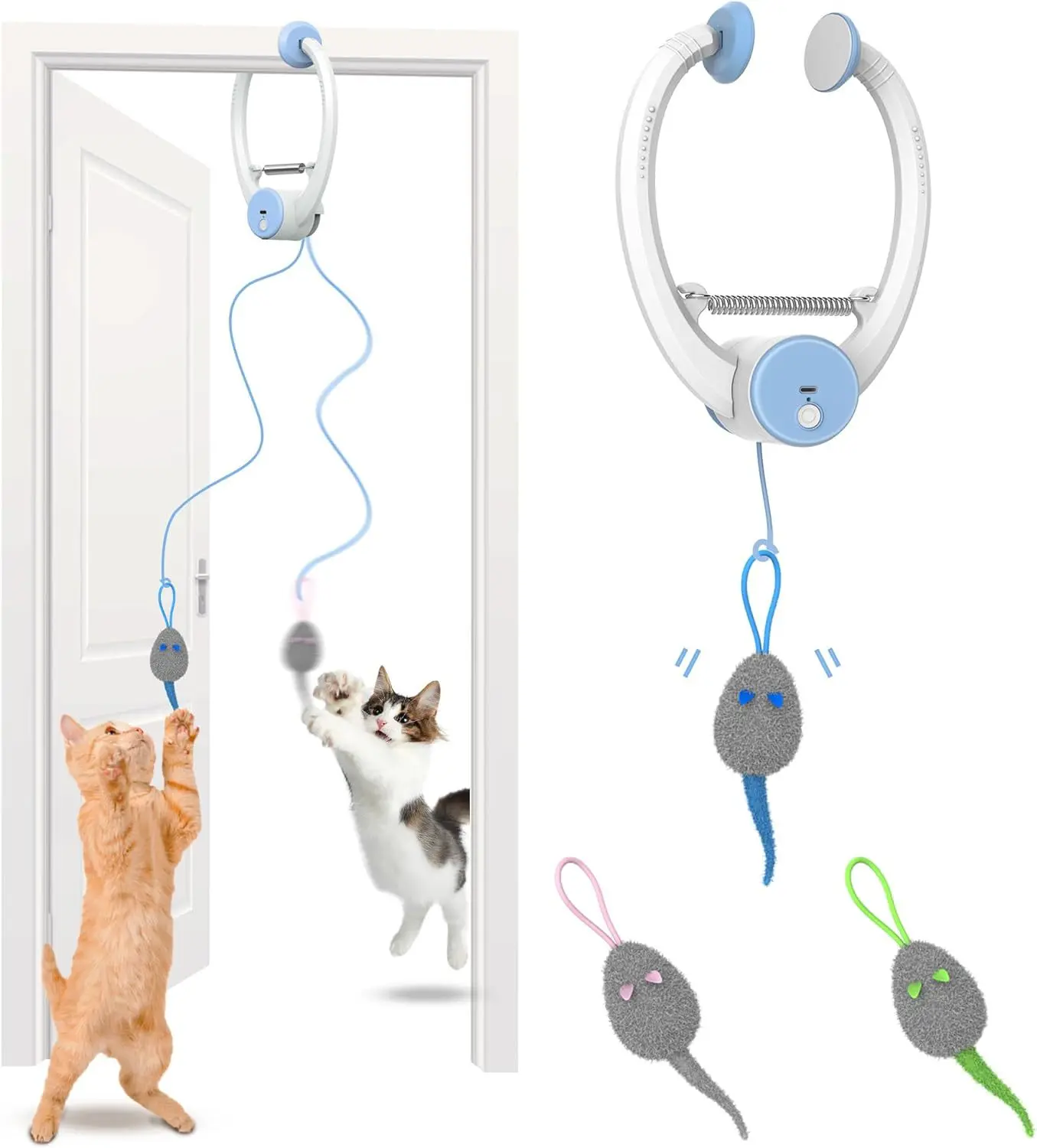Electric Cat Teaser with Remote, Interactive Pet Toy, Rechargeable Door Clip Design, cat toys, cat stuff