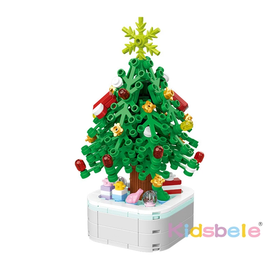 Educational Building Block Christmas Tree Potted Simulation Flower Pot Toy Christmas Tree Building Blocks Set for Kids Adults