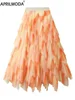 2024 Gradient Mesh Irregular Midi Long Casual Skirt High Elastic Ruffle Patchwork Rainbow Party Summer Holiday Bride Tutu Skirts 4