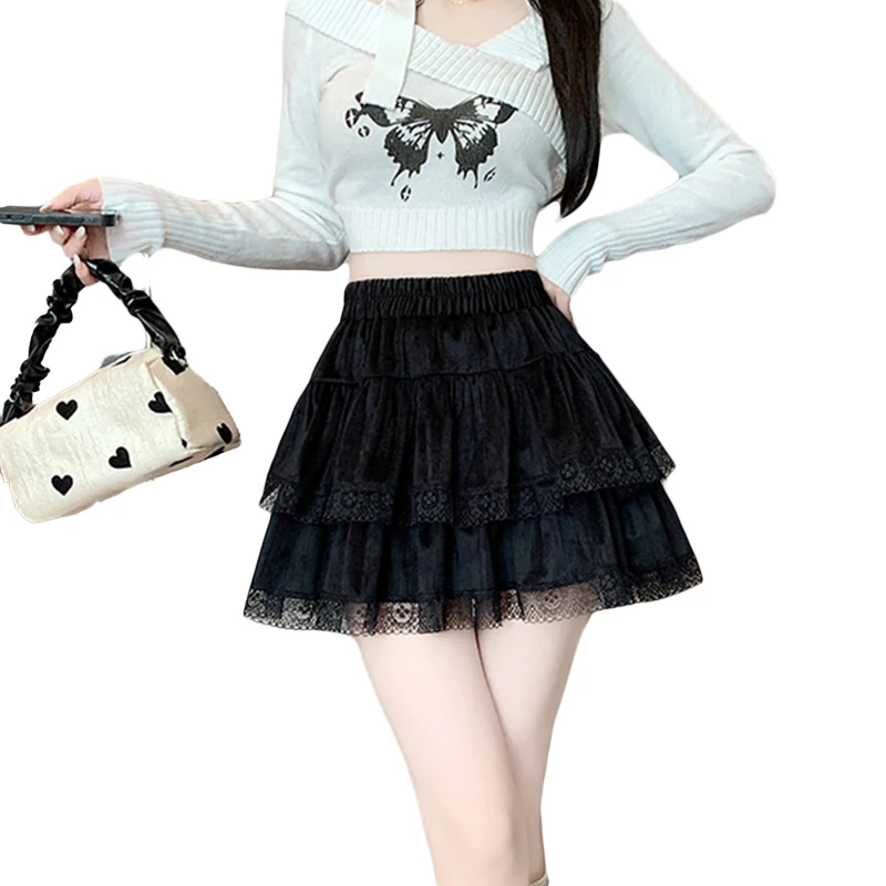 y2k Mini Skirt Women Coquette Clothes Lolita Fairycore High Elastic Tiered Ruffle Skirts Goth Lolita Skirts Streetwear