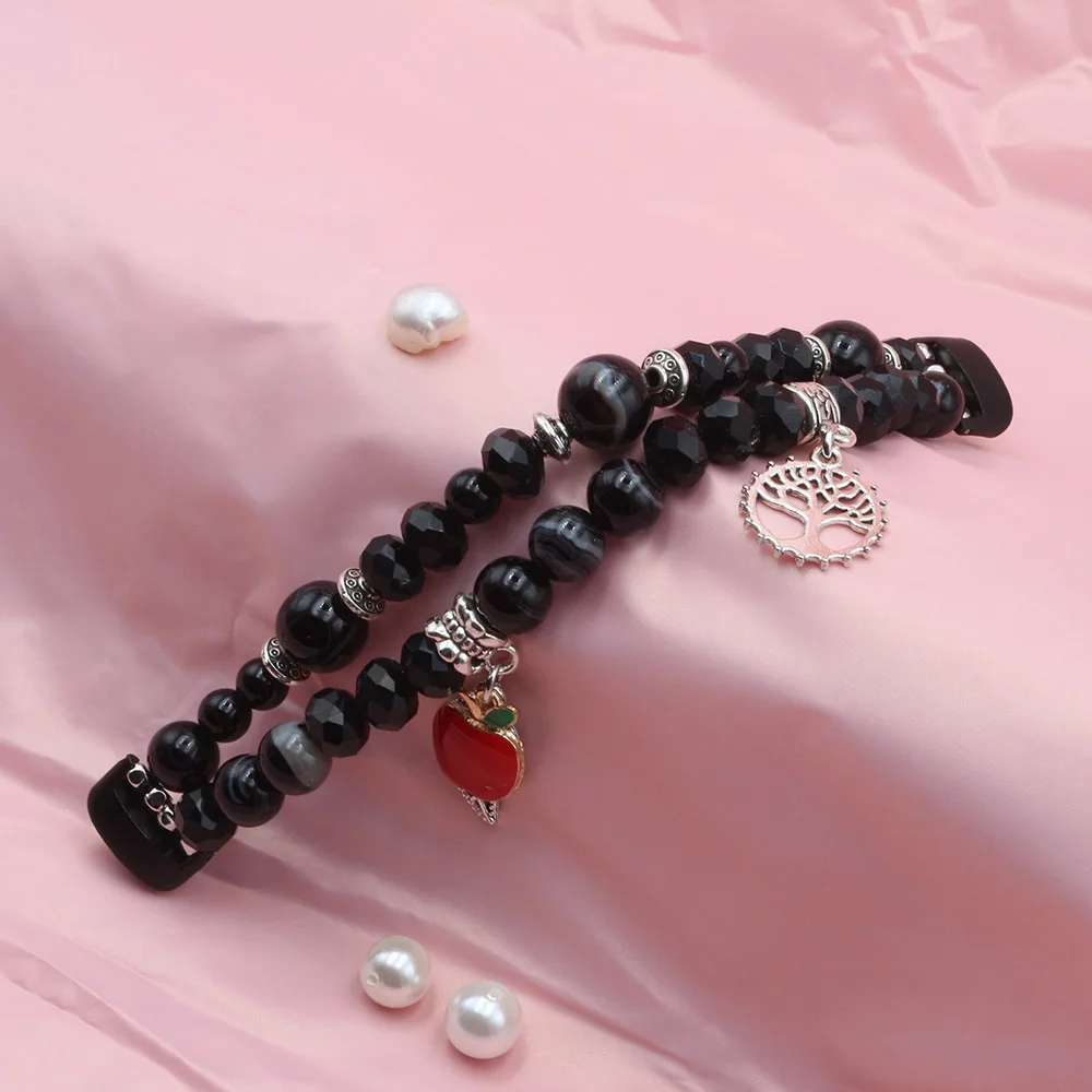 Purple Beaded Agate Crystal Elastic Bracelet