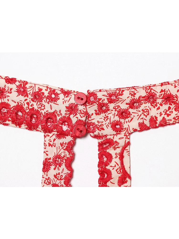 TFMLN Summer Women's Midi Skirt Embroidery Set Fashion Sleeveless Halter Short Top Hollow Out Embroidery Skirt Sets Female New