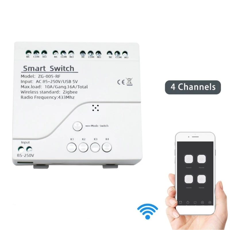 ZG-005-RF Zigbee3.0 Tuya Relay-Switch 4CH Lighting Switch