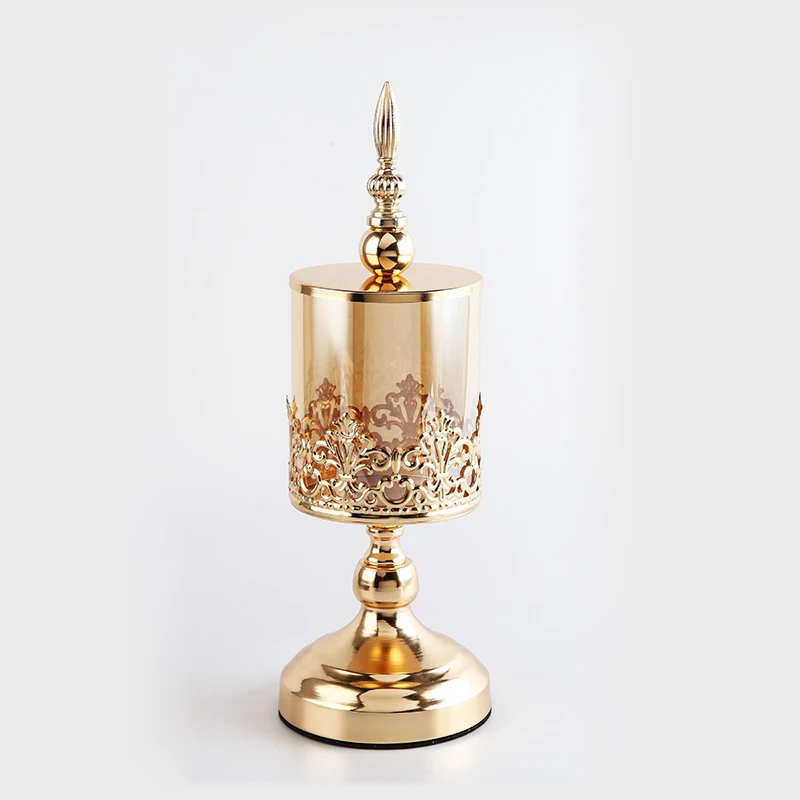 European Glass Storage Jar Luxury Embossed Jewelry Cosmetics Cotton Swab Box Gold Border Craft Candy with Lid Home Ornament