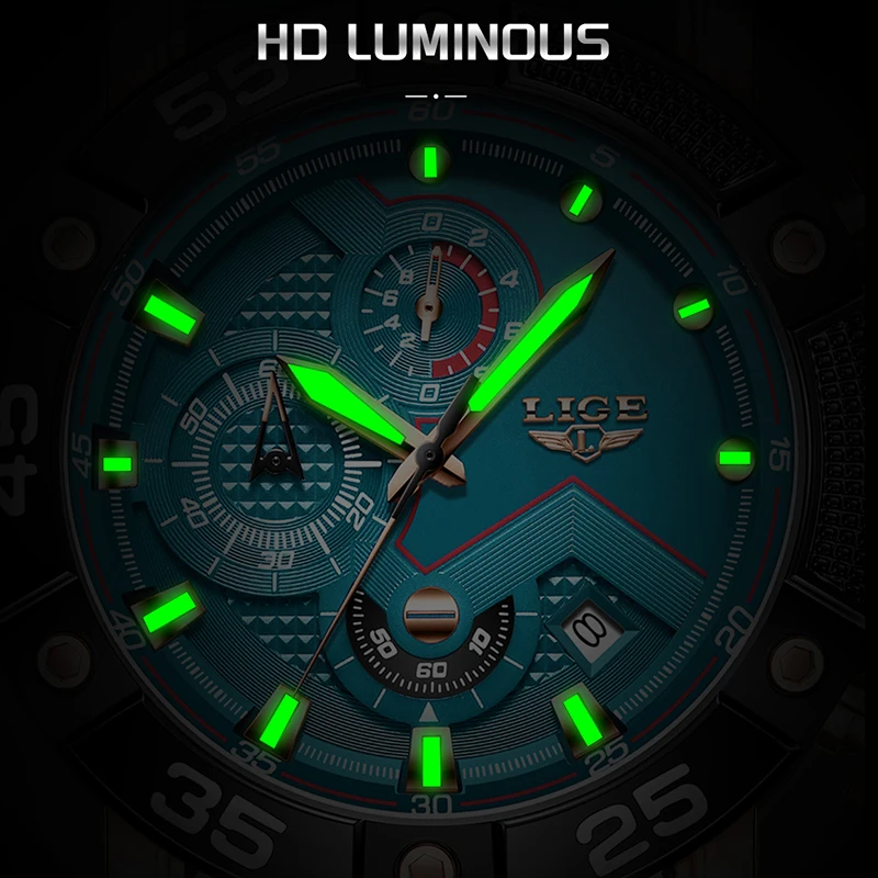 New Original LIGE Brand Luxury Quartz Watches For Men Fashion Military Silicone Big Dial Watch Men Sports Waterproof Chronograph