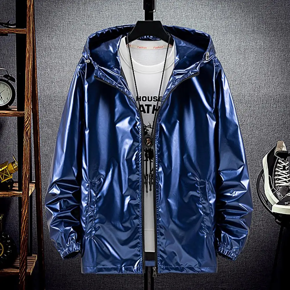 

Men Jacket Stylish Men Hooded Coat Pockets Design Streetwear Spring Autumn Water Resistant Elastic Cuff Jacket