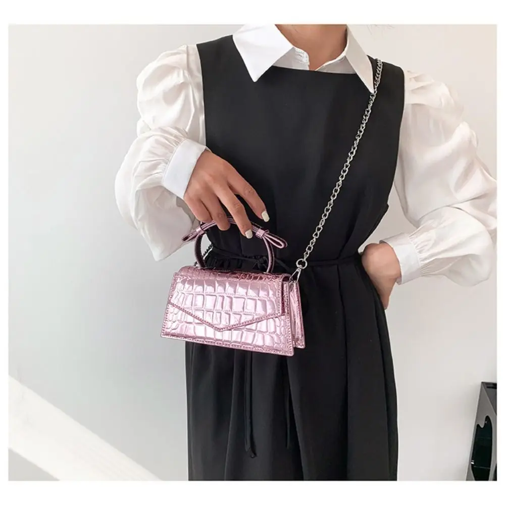 

Glossy Stone Pattern Crossbody Bag Casual Pu Leather Purses Messenger Bag Small With Chain Shoulder Bag Girl
