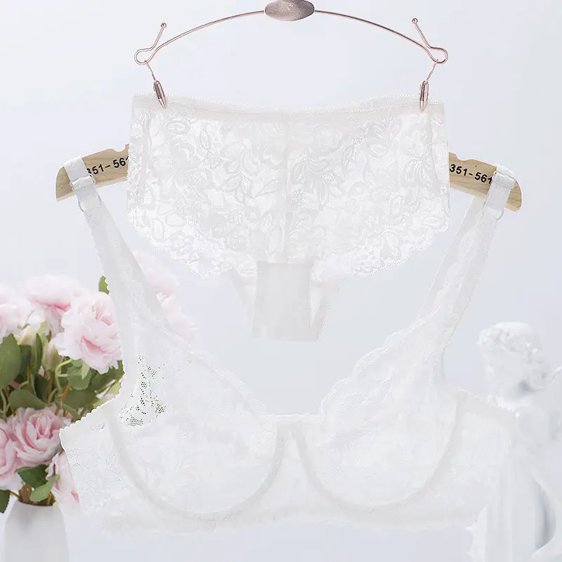 white underwear set Bra Suit Ladies Sexy All-lace Transparent Bra Gathered Girls Ultra-thin Breathable Comfortable Soft Underwear sexy bra panty set Bra & Brief Sets