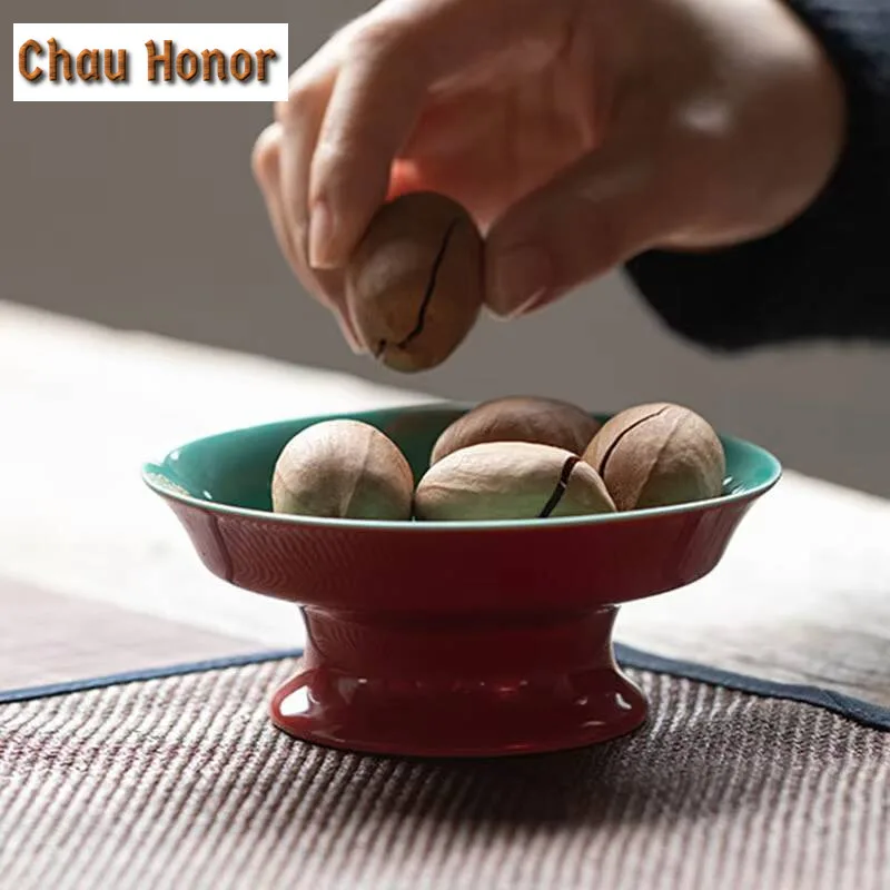 Red Glaze Hot Stamping Hydrangea Ceramic Pot Dry Soaking Table Household Cover Bowl Support Pot Pad Kung Fu Tea Set Accessories